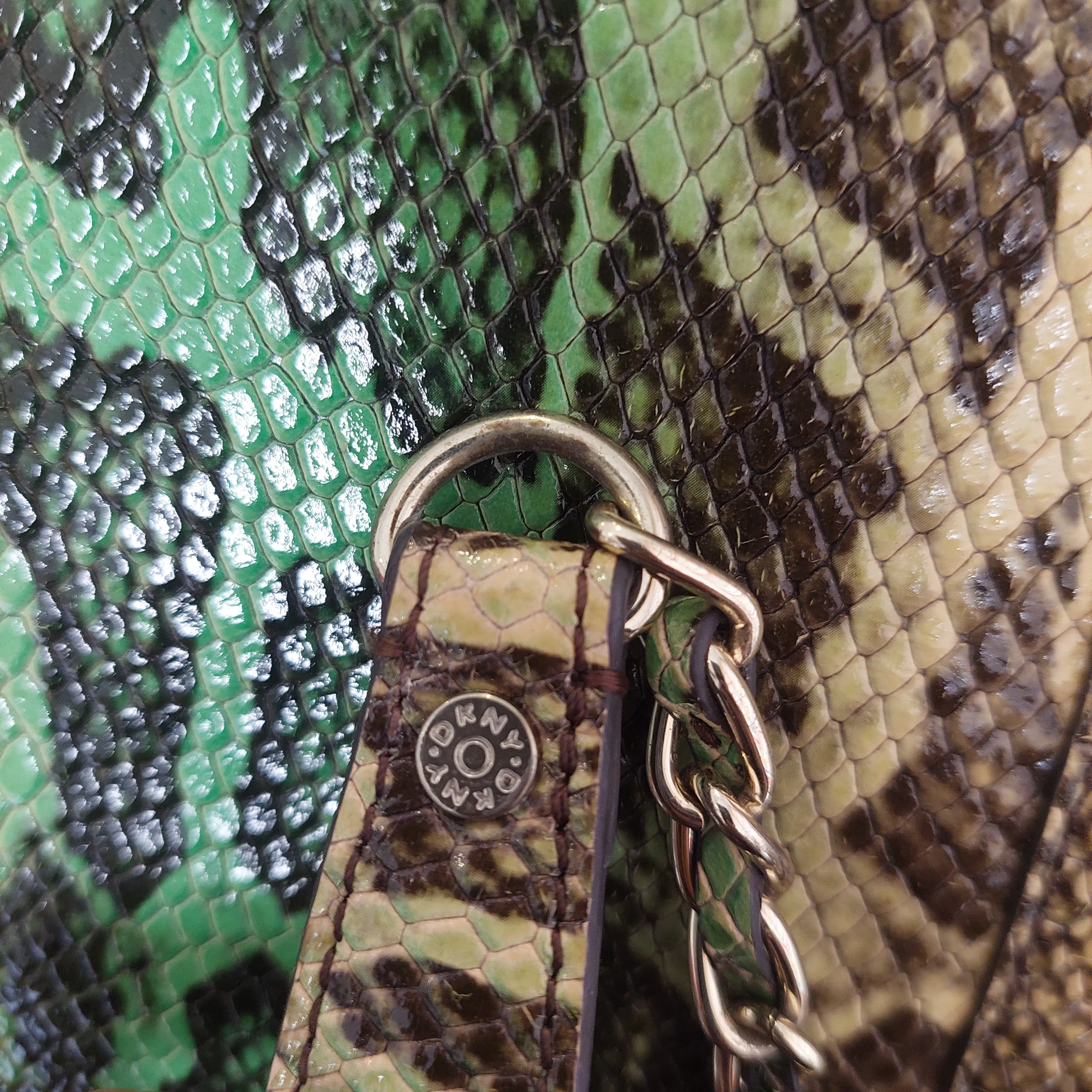 Pre-Loved Treasures - DKNY Green Snake print Leather Shoulder Bag