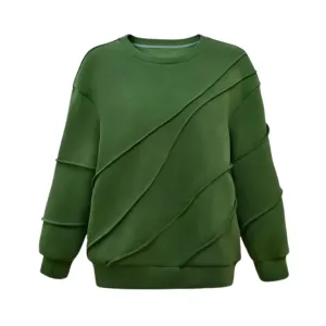 Pre Order:  Green Round Neck Long Sleeve Loose Sweater