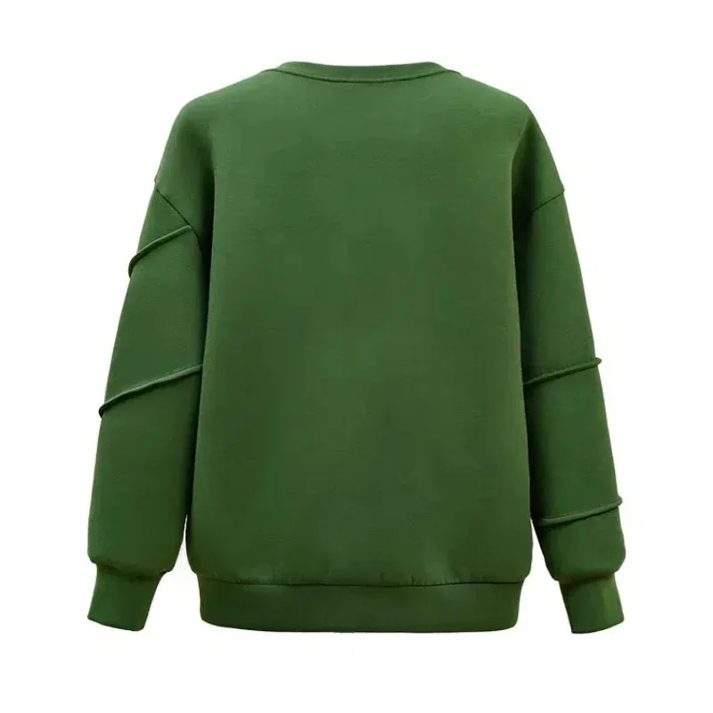 Pre Order:  Green Round Neck Long Sleeve Loose Sweater