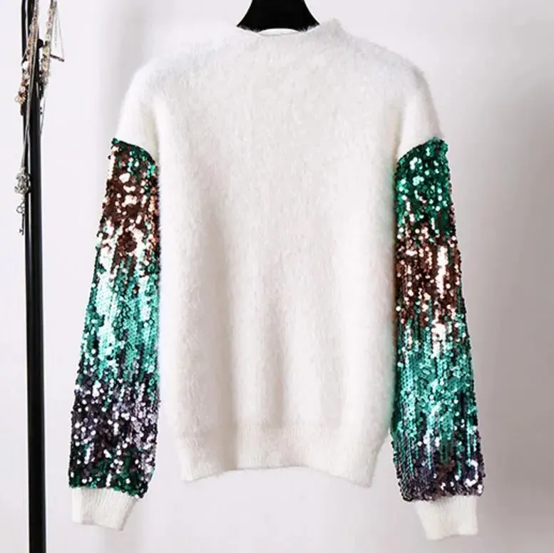 Pre Order:  Sequined Sleeves Knit Sweater