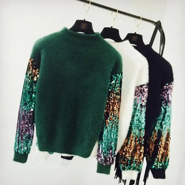 Pre Order:  Sequined Sleeves Knit Sweater