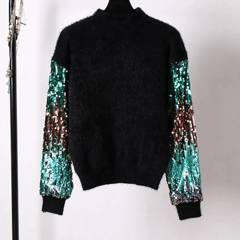 Pre Order:  Sequined Sleeves Knit Sweater