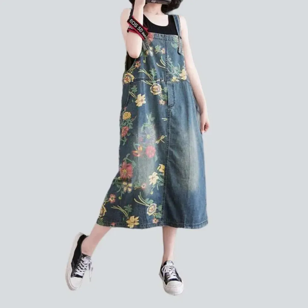 Printed y2k denim dress