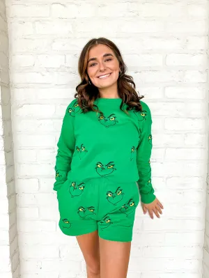 Queen Of Grinch Face Sweater Green