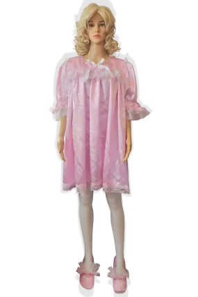 Ready to Wear Pink Silver Stars Satin and Slippers Adult Sissy Nightgown by Leanne's