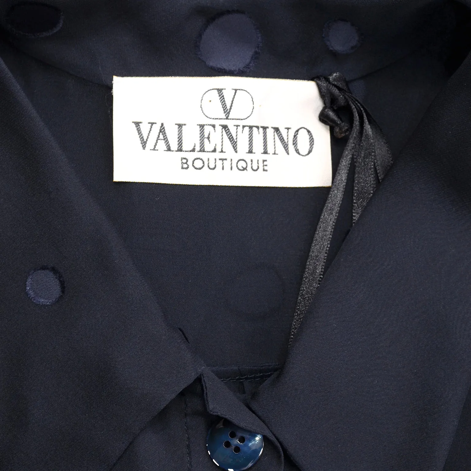 RESERVED // Valentino Sheer Silk Midnight Blue Blouse or Shirt Dress w Dot Applique