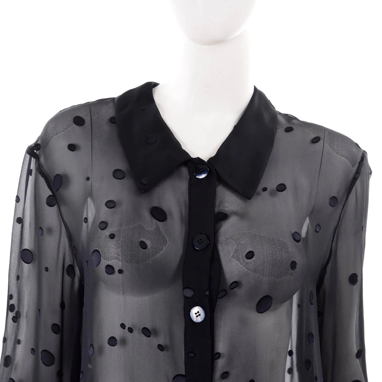 RESERVED // Valentino Sheer Silk Midnight Blue Blouse or Shirt Dress w Dot Applique