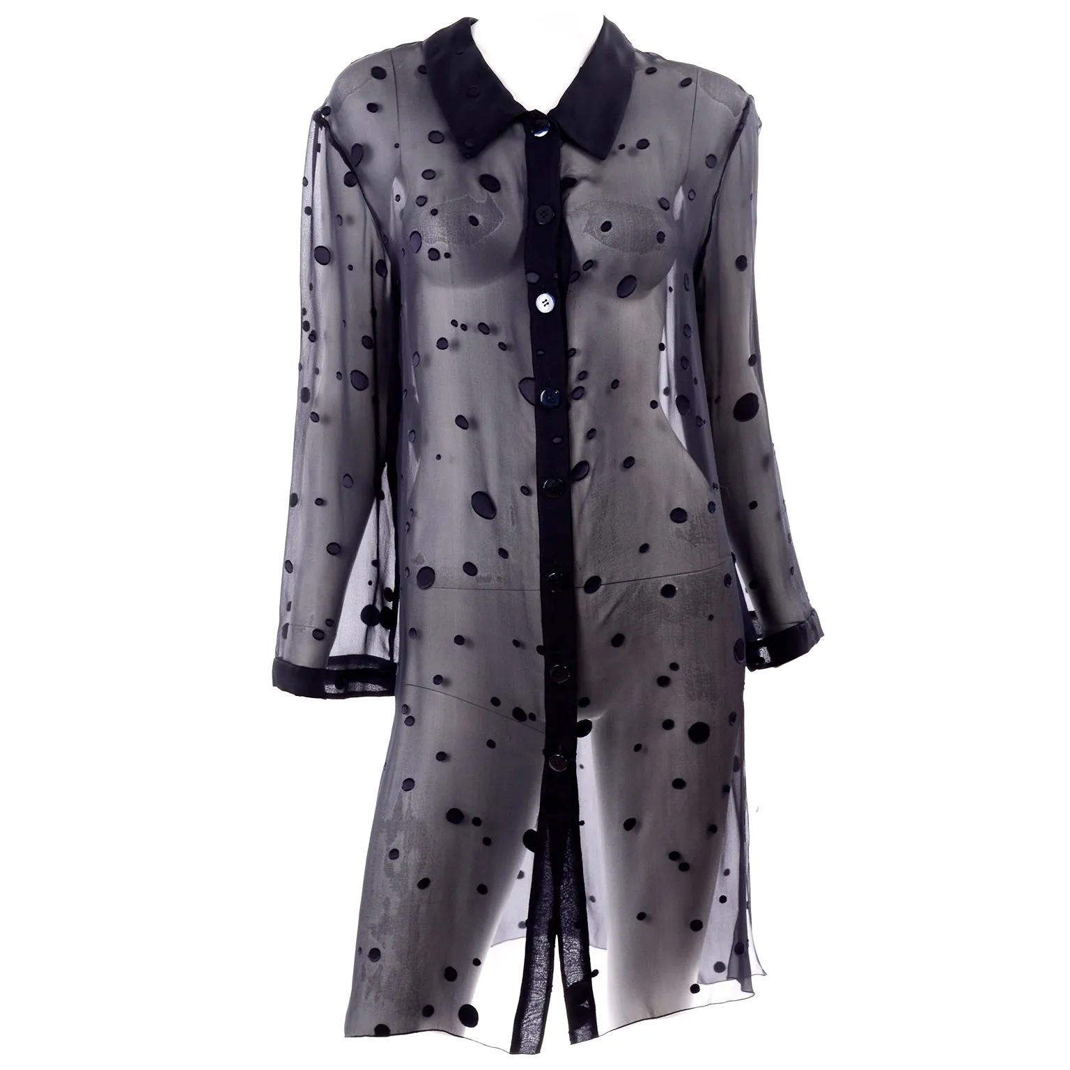 RESERVED // Valentino Sheer Silk Midnight Blue Blouse or Shirt Dress w Dot Applique