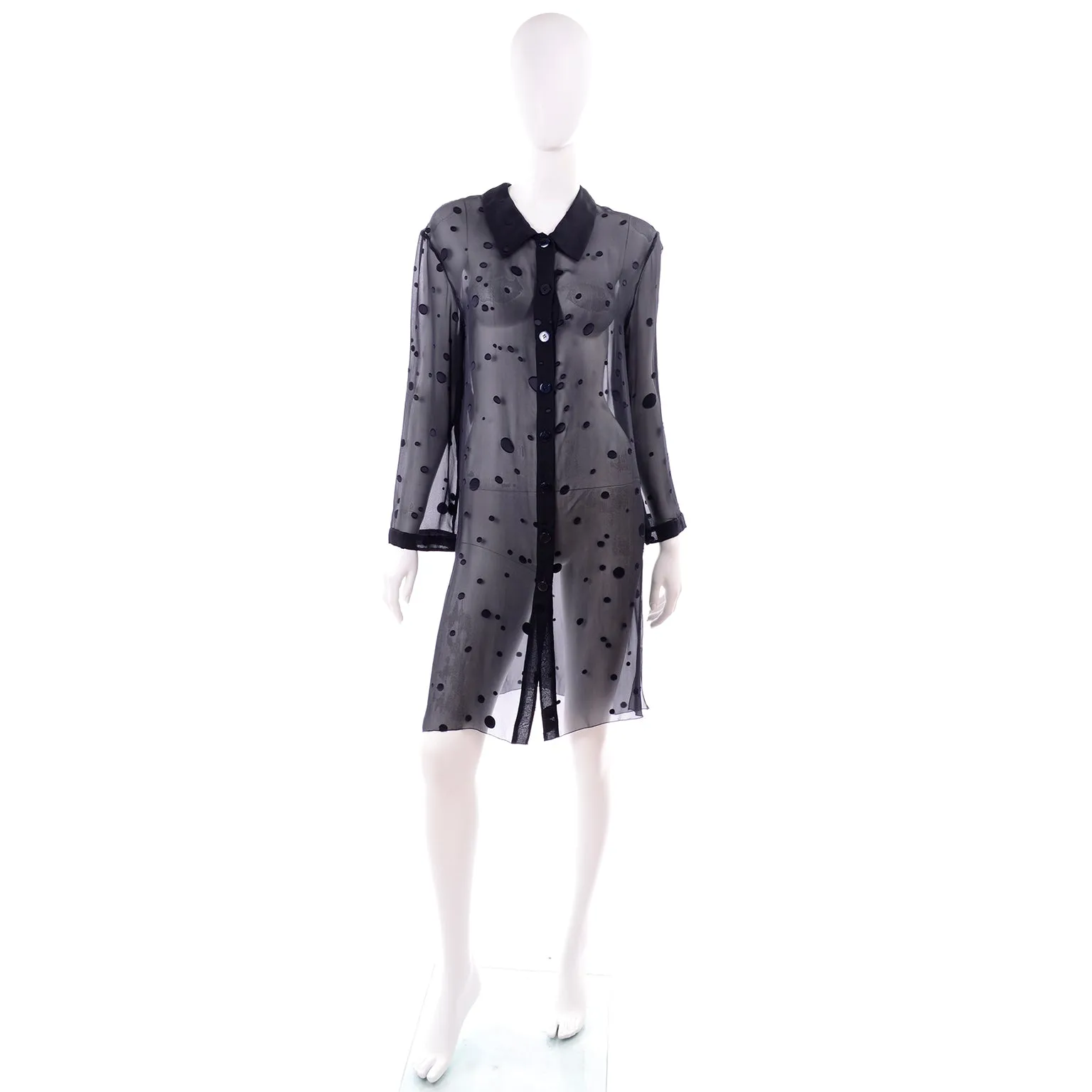 RESERVED // Valentino Sheer Silk Midnight Blue Blouse or Shirt Dress w Dot Applique