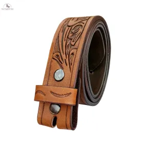 Resistance Full Grain Western Engraved Leather Belt Strap, 1-1/2" Wide Western Belt Leather Strap Floral Tooled Leather Belt Strap