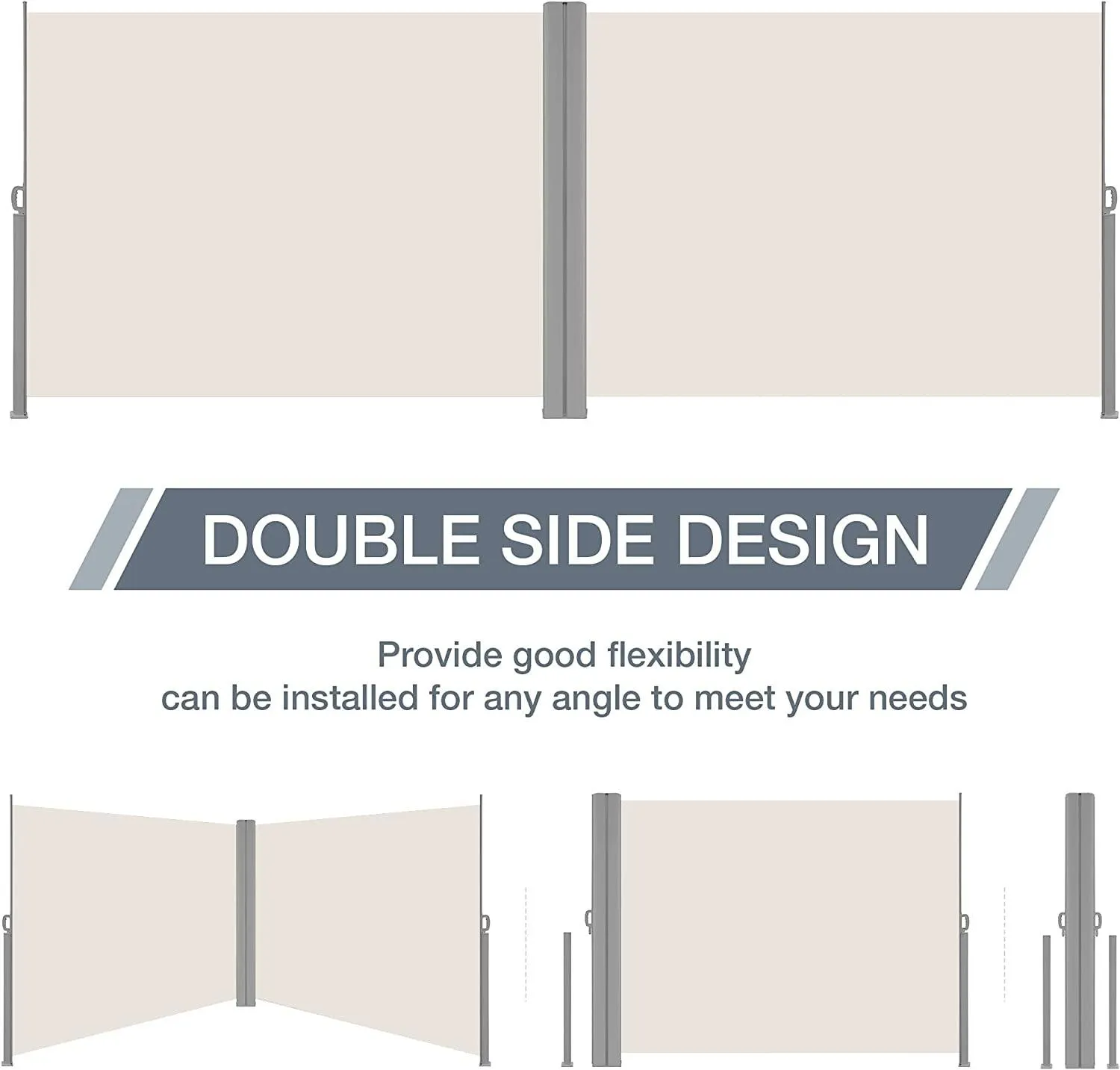 Retractable Double Side Awning Screen Divider for Patio 78.7"x236", Beige