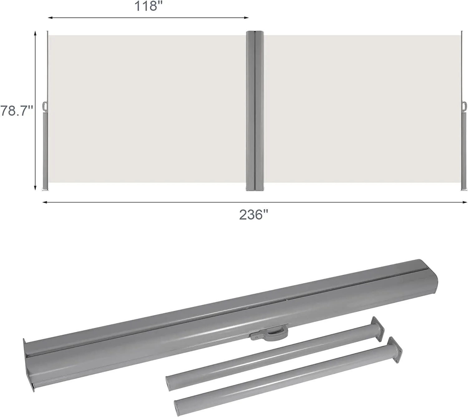 Retractable Double Side Awning Screen Divider for Patio 78.7"x236", Beige