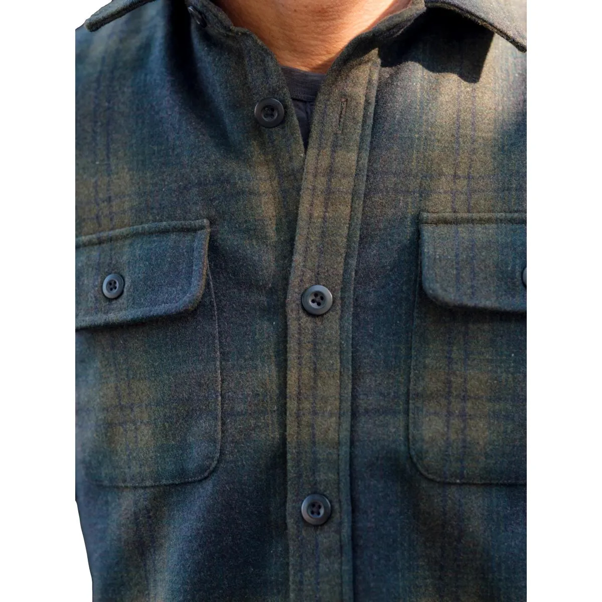 Retro Wool Padded Shirt Jacket Olive Plaid