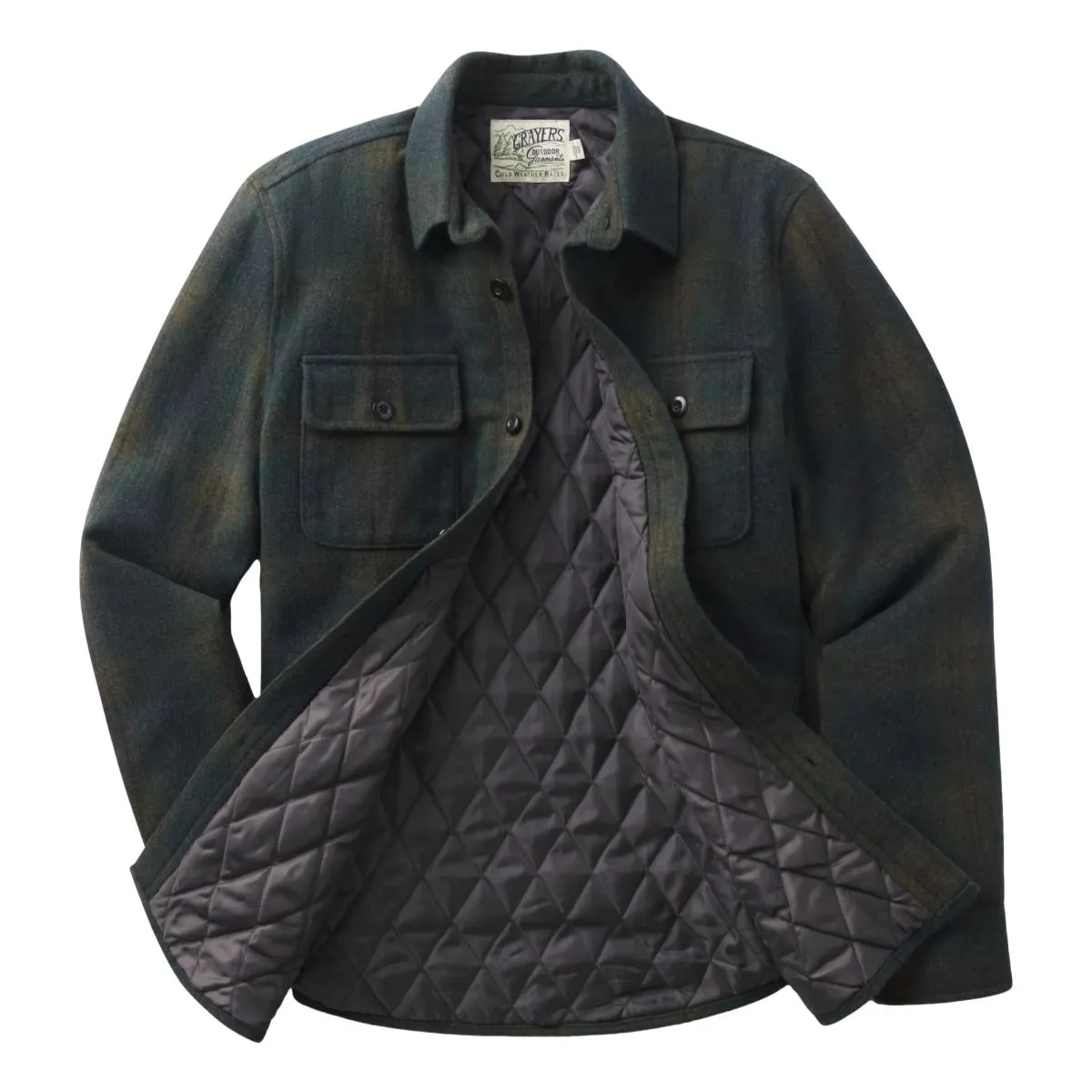 Retro Wool Padded Shirt Jacket Olive Plaid