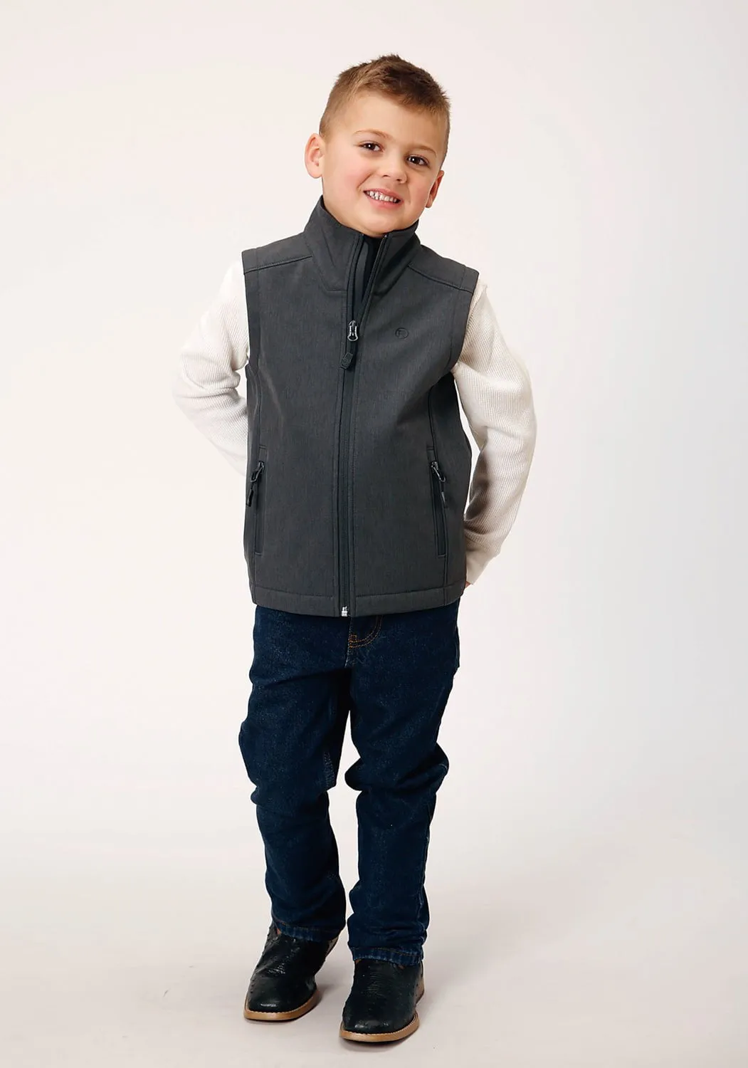 Roper Boys Technical Heather Grey Polyester Softshell Vest