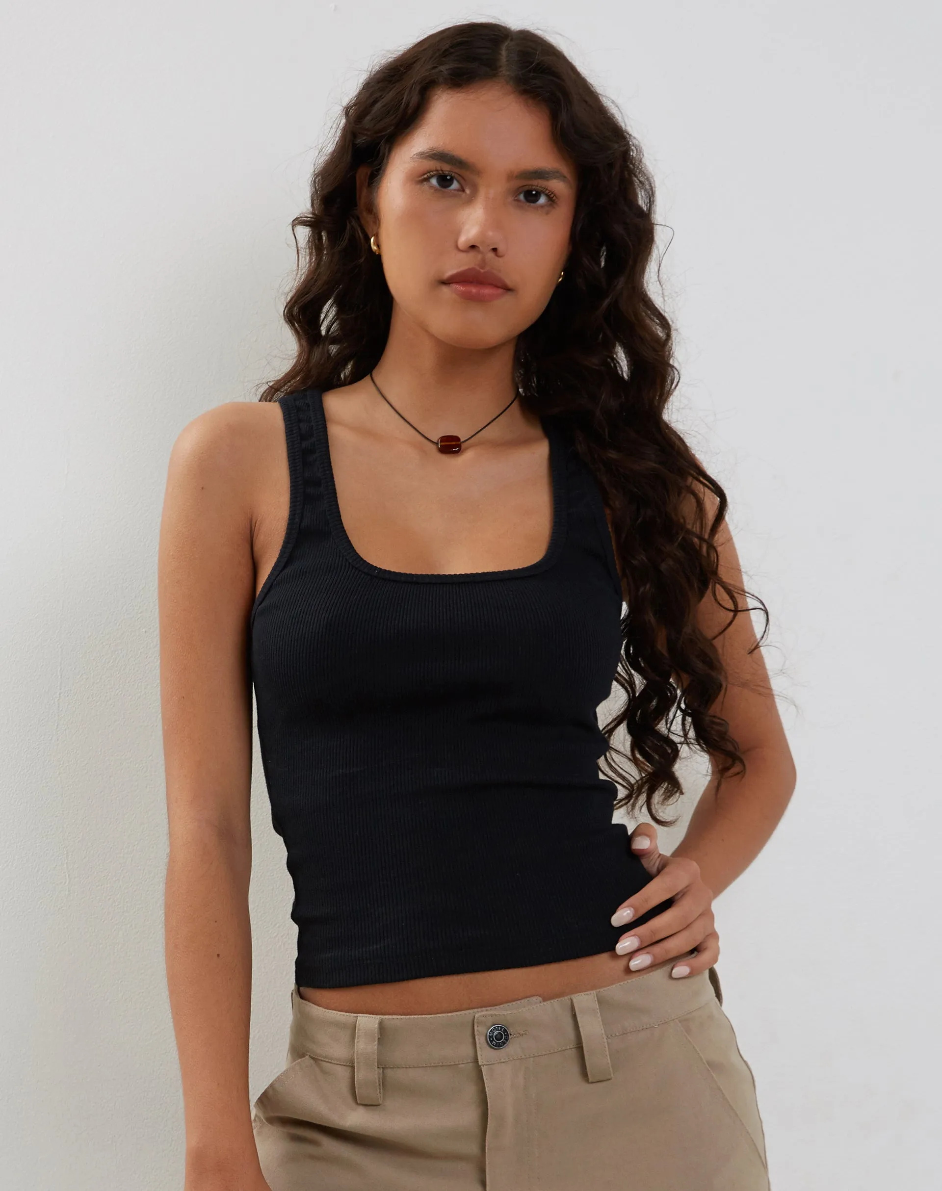 Roxe Ribbed Vest Top in Black