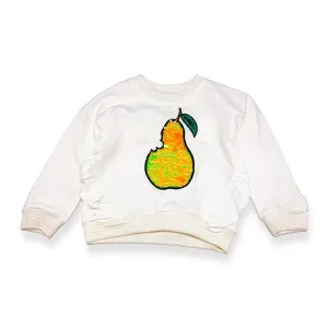 Ruffle Trims Pear Reversible Sequin Sweatshirt - White