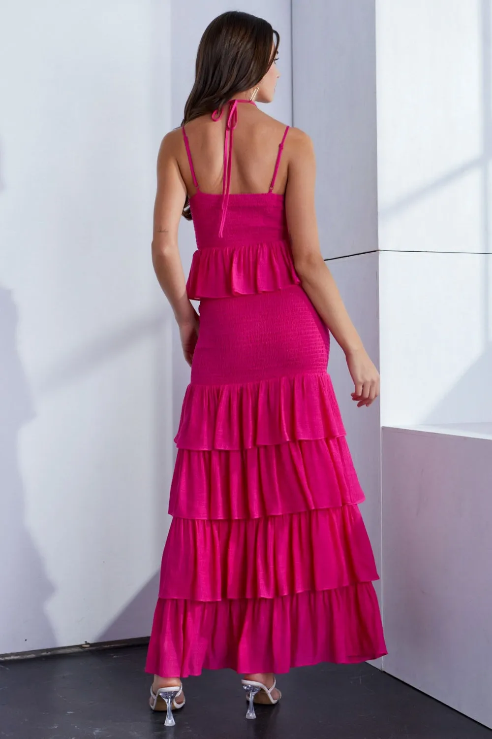 Ruffled Layered Pink Maxi Resort Dress