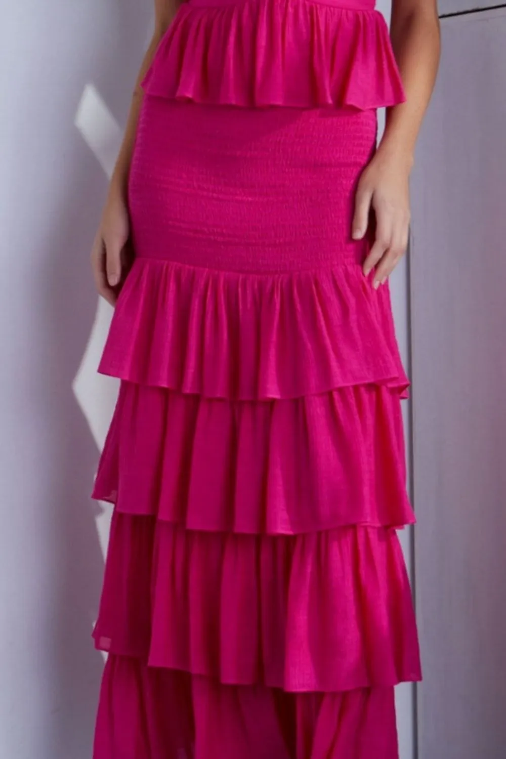 Ruffled Layered Pink Maxi Resort Dress