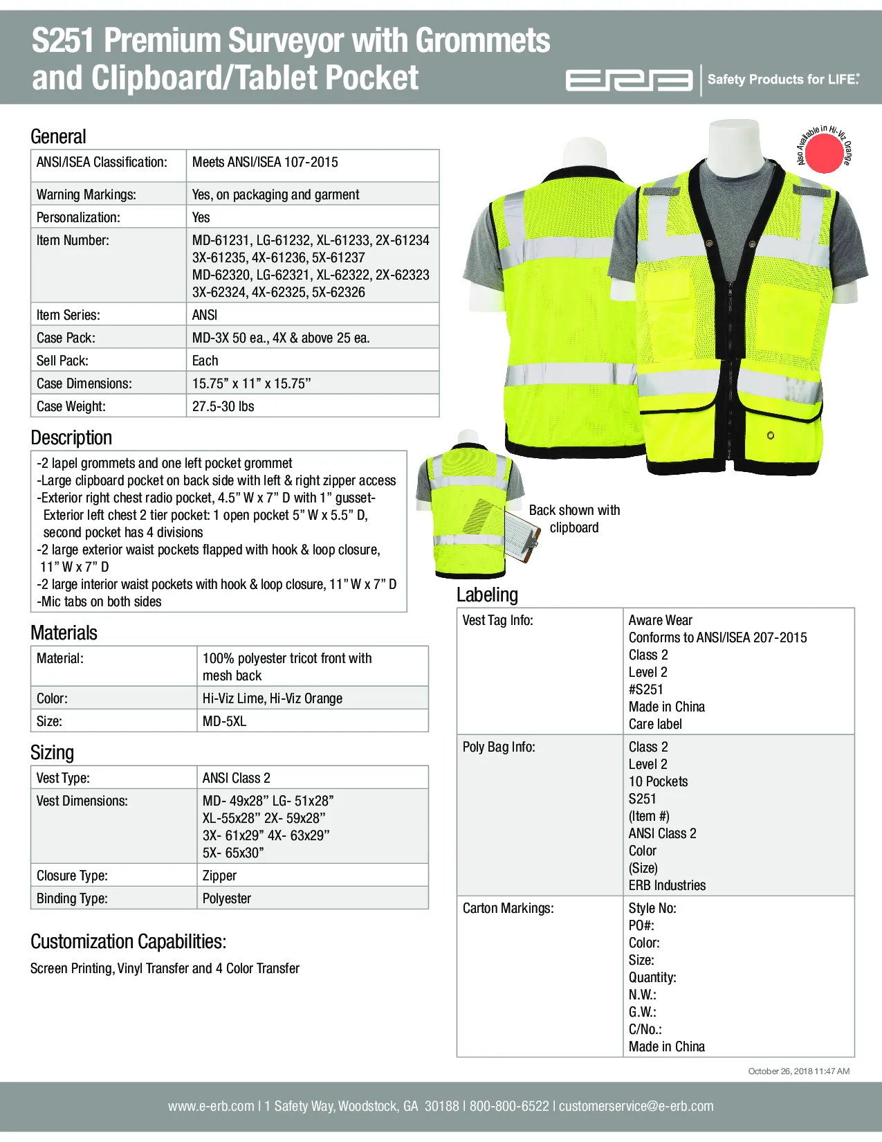 S251 Class 2 Premium Surveyor's Safety Vest with Tablet Pocket