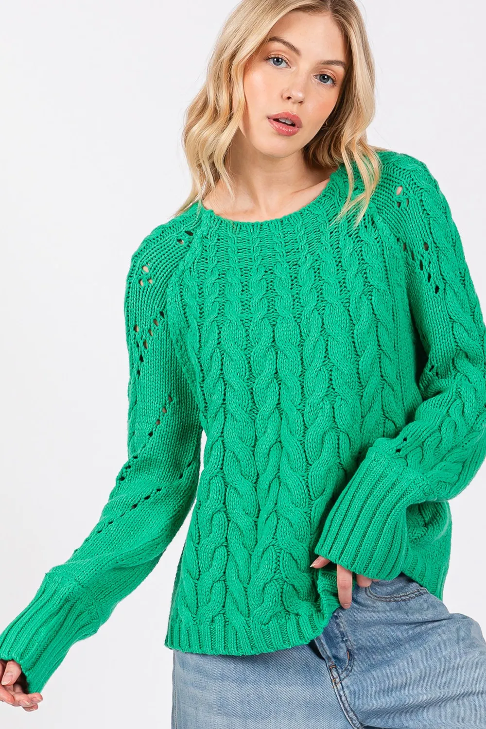 SAGE   FIG Cable-Knit Long Sleeve Sweater