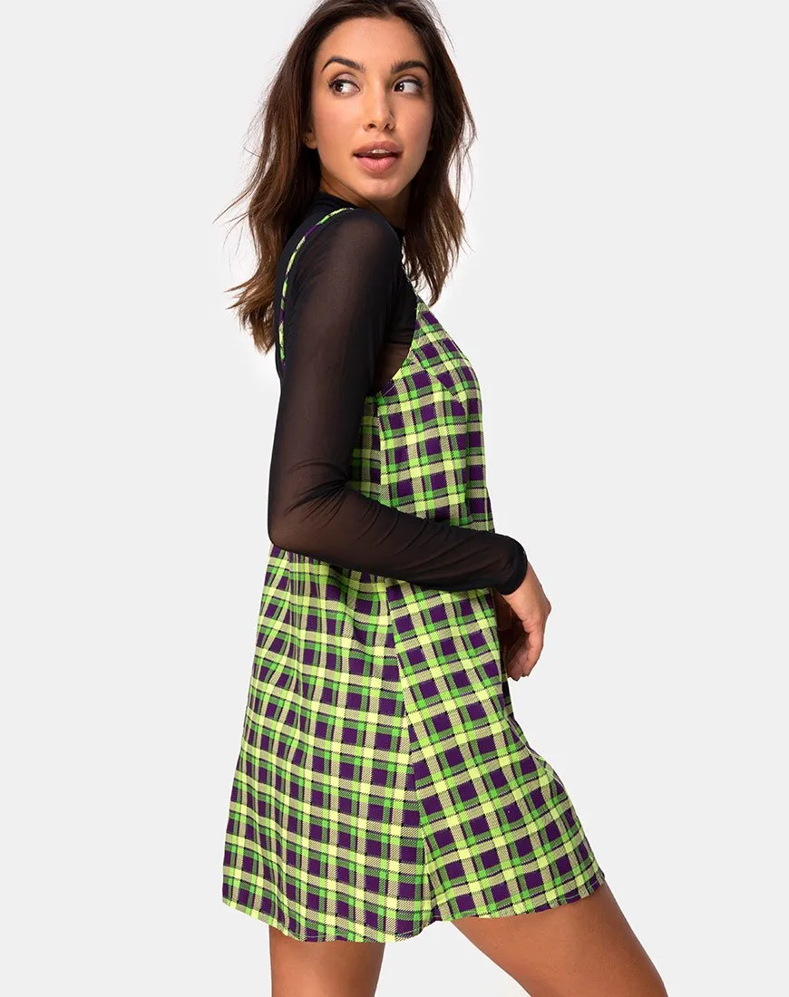 Sanna Slip Dress in Green and Purple Check