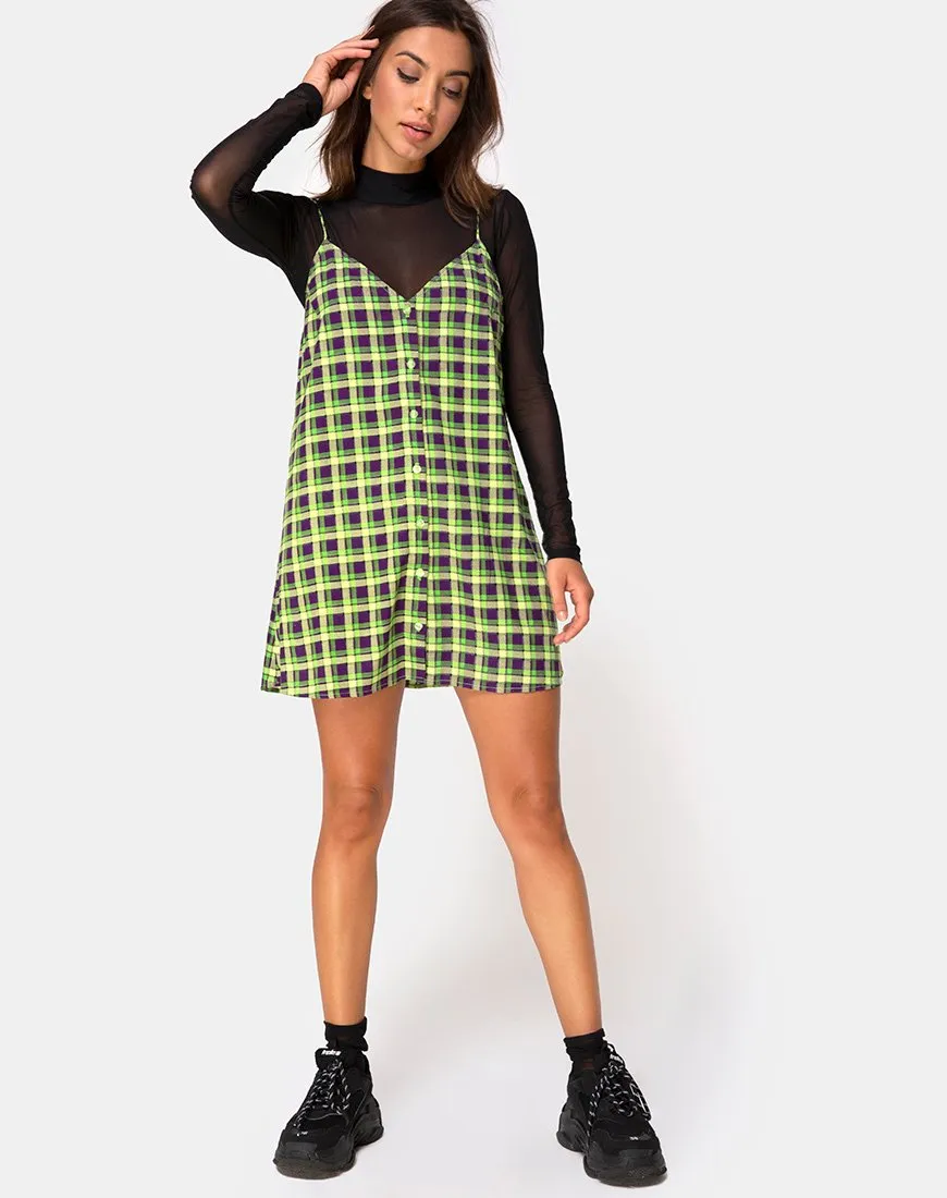 Sanna Slip Dress in Green and Purple Check