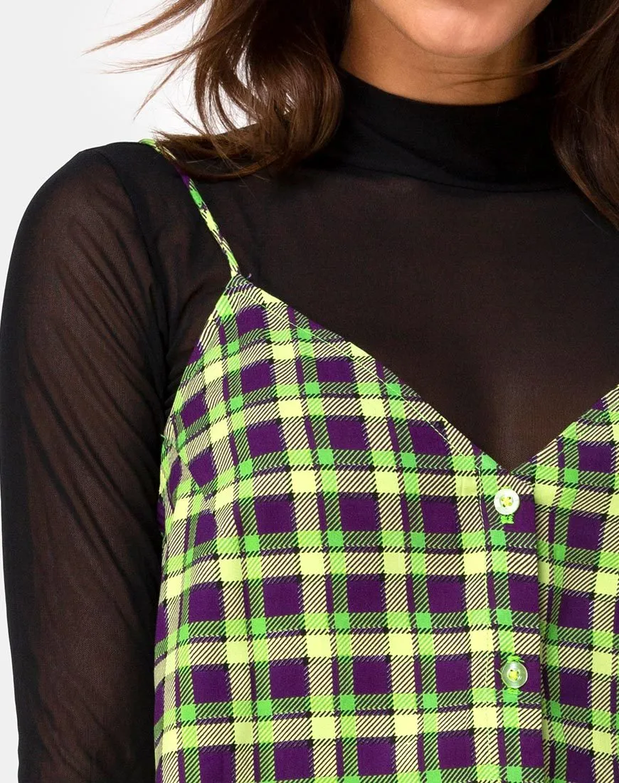 Sanna Slip Dress in Green and Purple Check