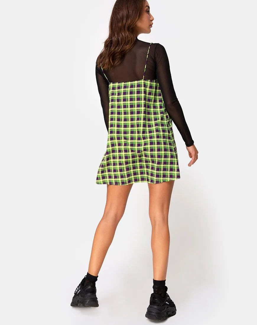 Sanna Slip Dress in Green and Purple Check