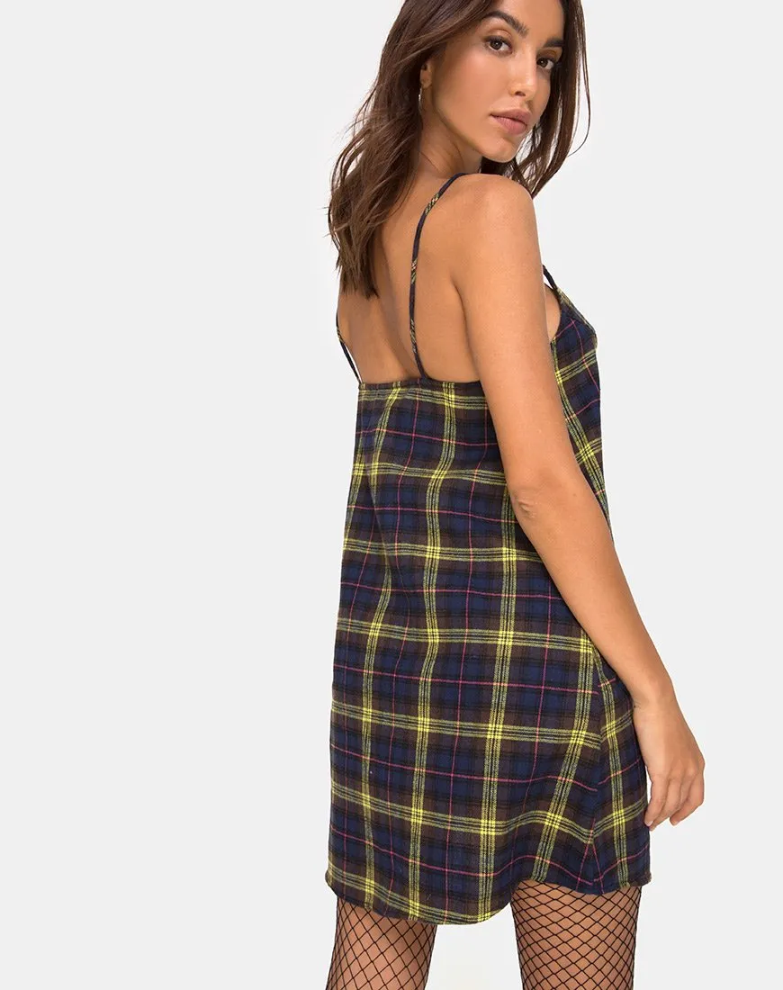 Sanna Slip Dress in Plaid Brown Yellow Check