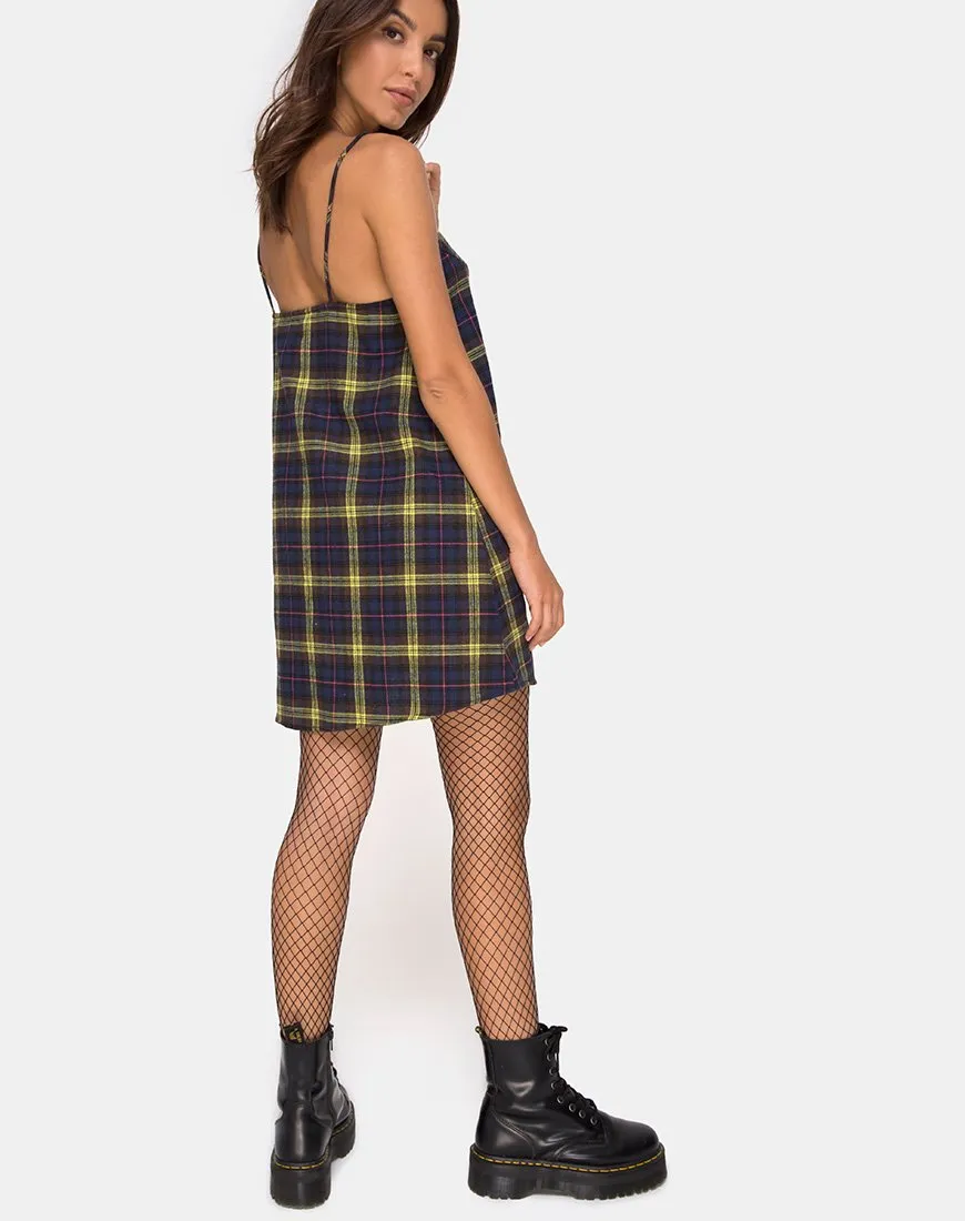 Sanna Slip Dress in Plaid Brown Yellow Check