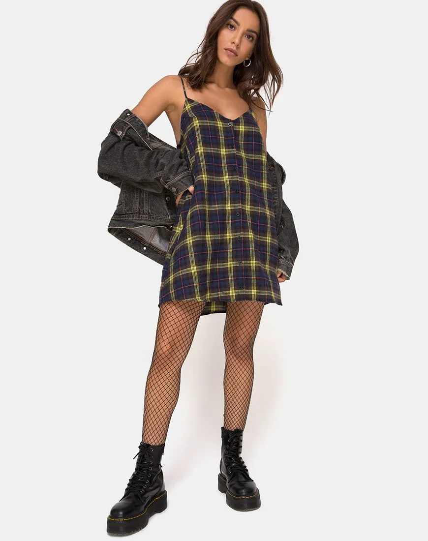 Sanna Slip Dress in Plaid Brown Yellow Check