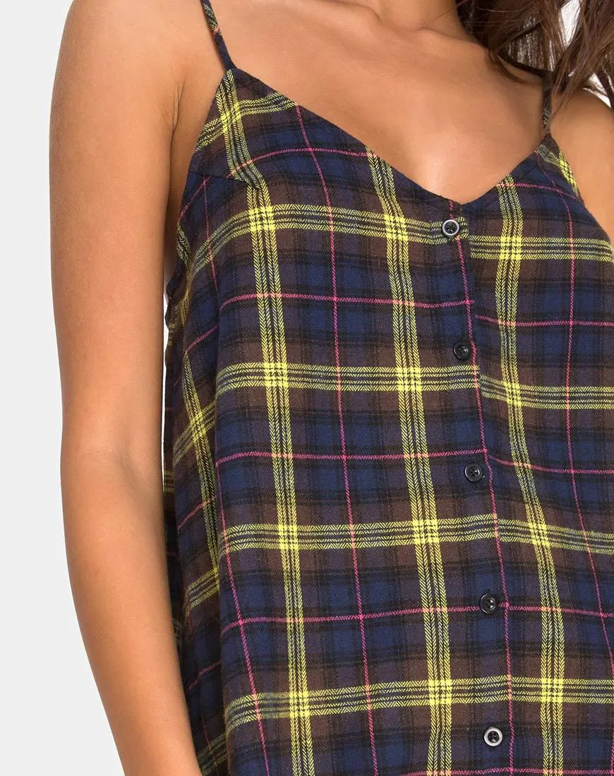 Sanna Slip Dress in Plaid Brown Yellow Check