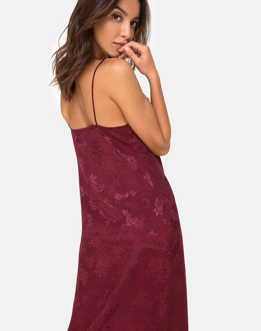 Senia Dress in Satin Rose Burgundy