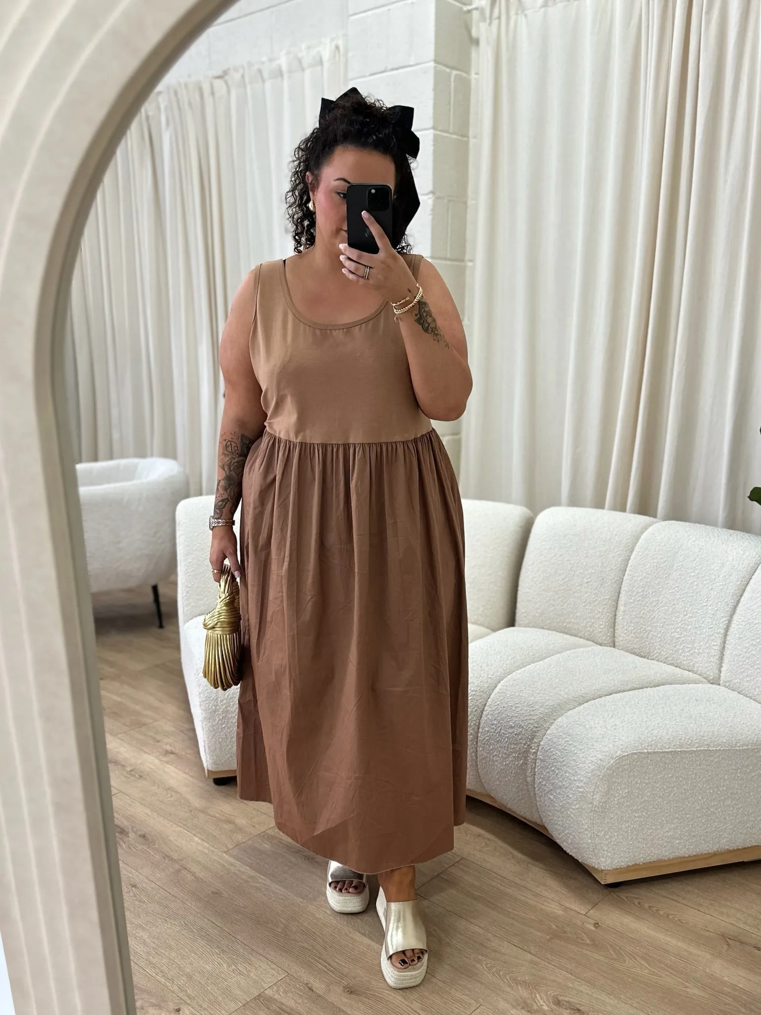 Sherice Camel PLUS SIZE Flared Dress