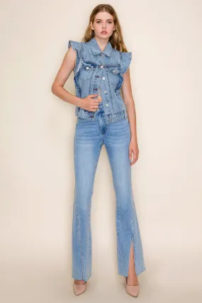 SIDE RUFFLE DENIM VEST