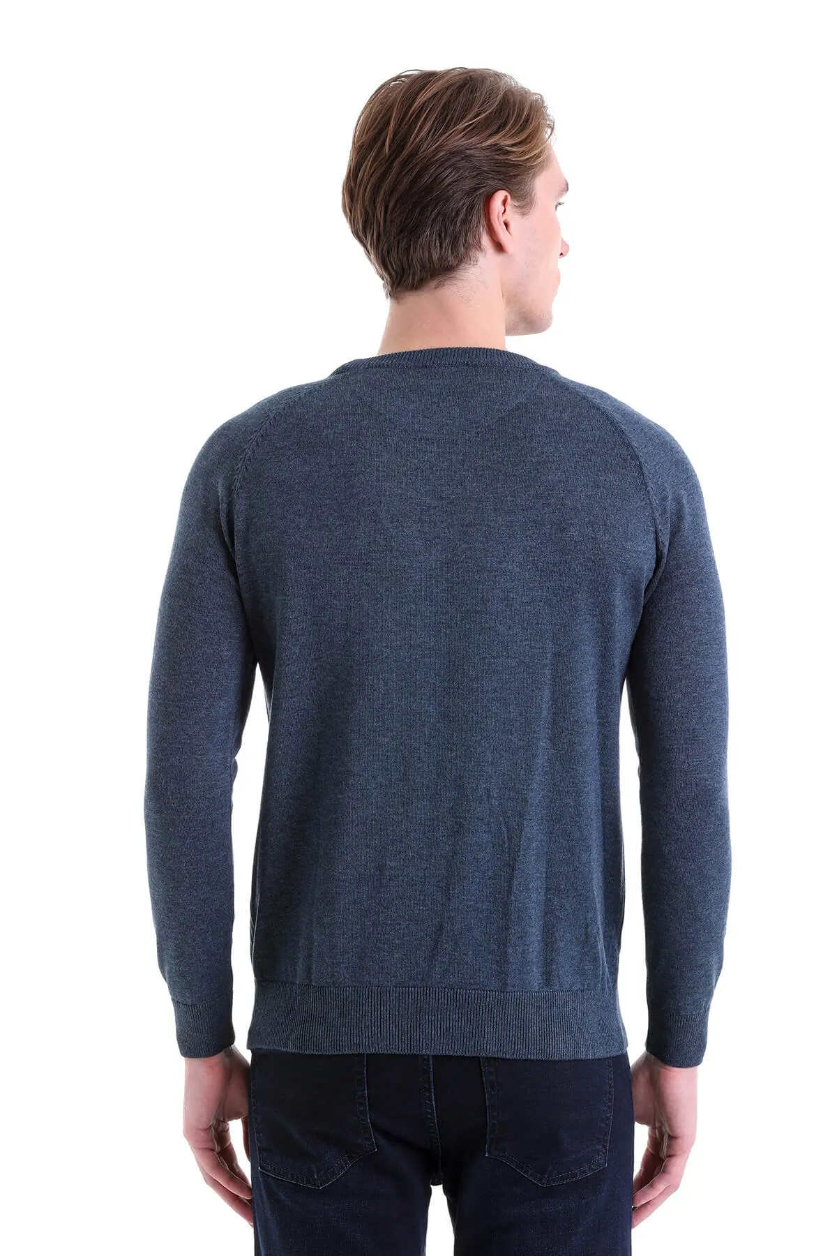 Slim Fit Indigo Cotton Blend Crewneck Sweater