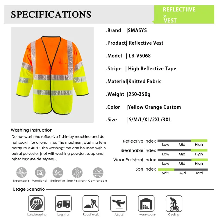 SMASYS Class 3 High Vis Vest PVC Reflective Strips Safety Vest for Men(LB-VS068)