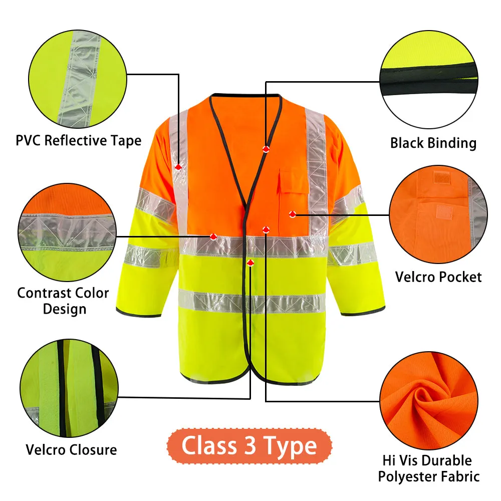 SMASYS Class 3 High Vis Vest PVC Reflective Strips Safety Vest for Men(LB-VS068)