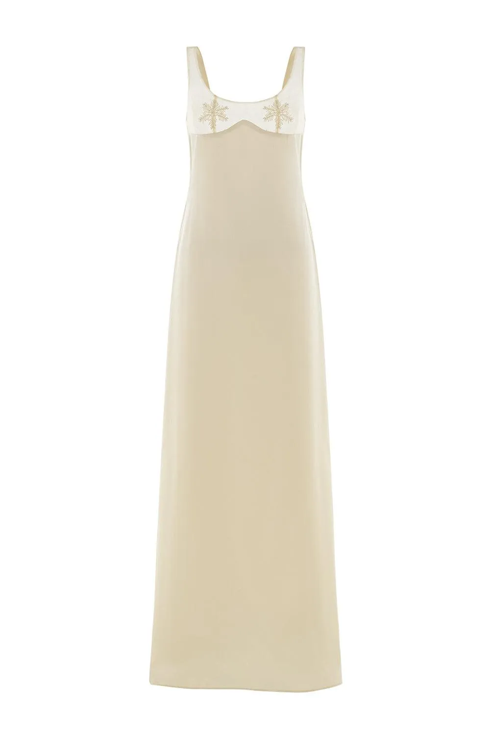 Snowy A-line Scoop Neck Mesh Silk Floor Length Dress