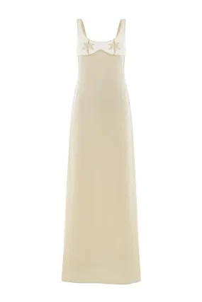 Snowy A-line Scoop Neck Mesh Silk Floor Length Dress