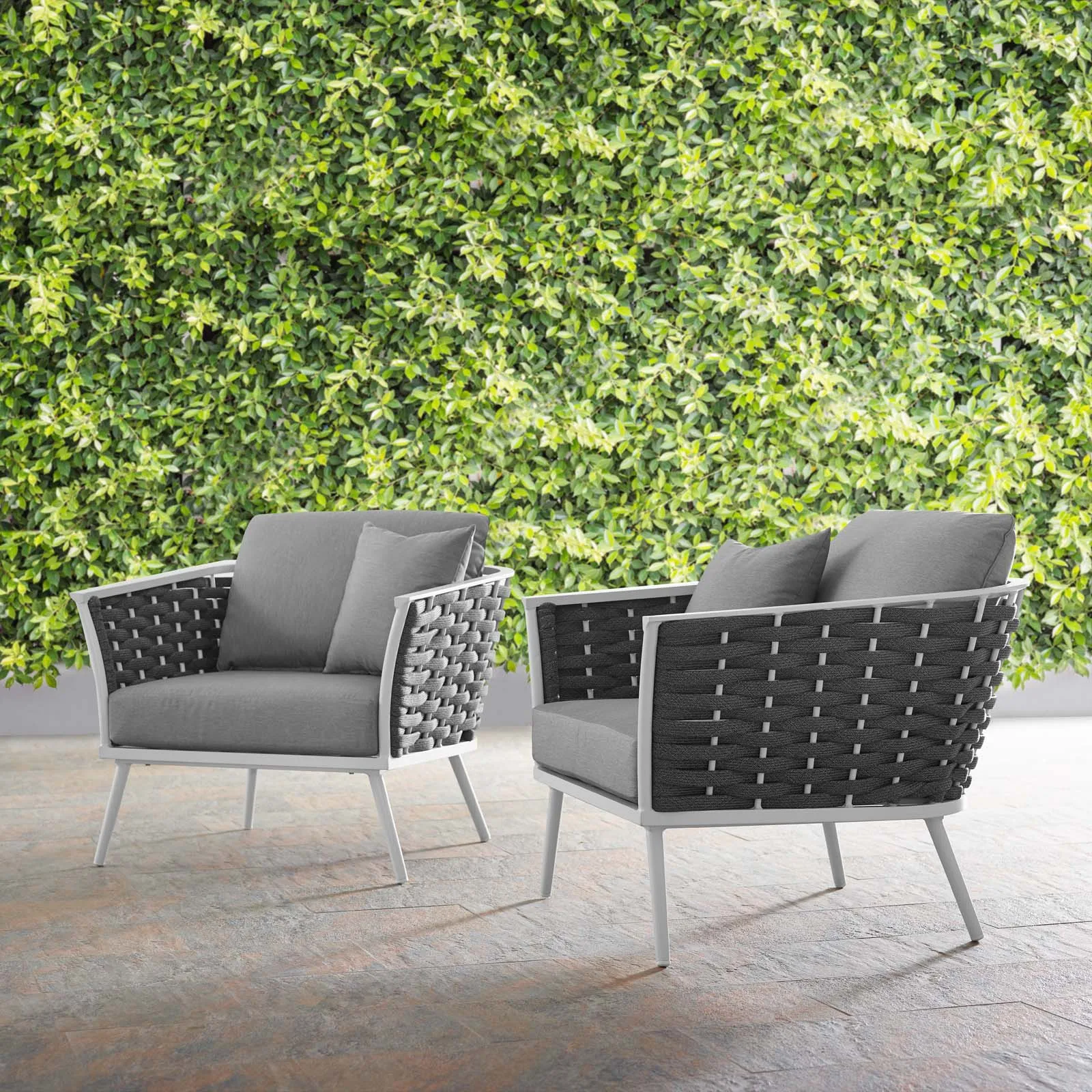 Stance Armchair Outdoor Patio Aluminum Set of 2 White Gray EEI-3162-WHI-GRY-SET