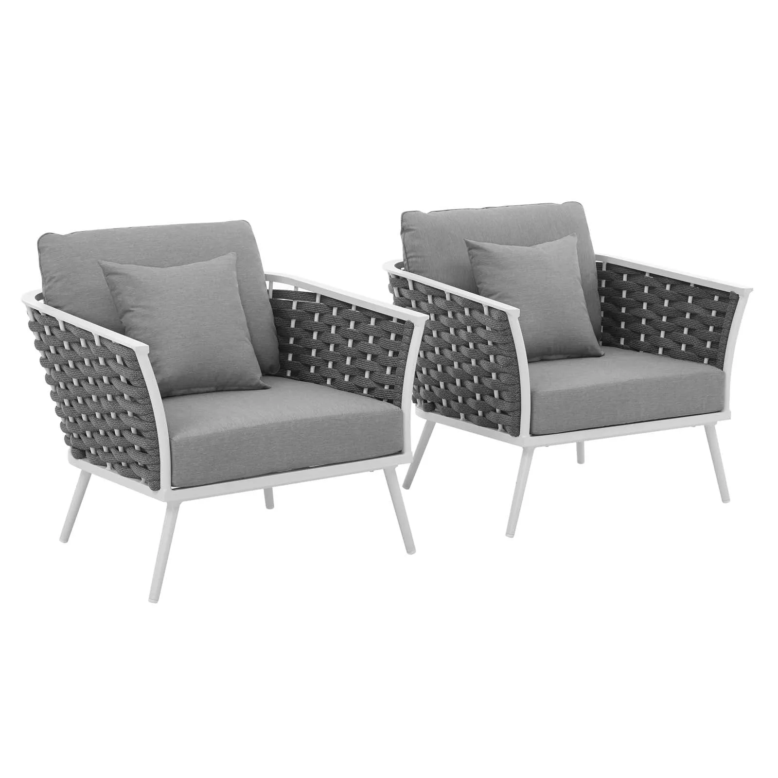 Stance Armchair Outdoor Patio Aluminum Set of 2 White Gray EEI-3162-WHI-GRY-SET