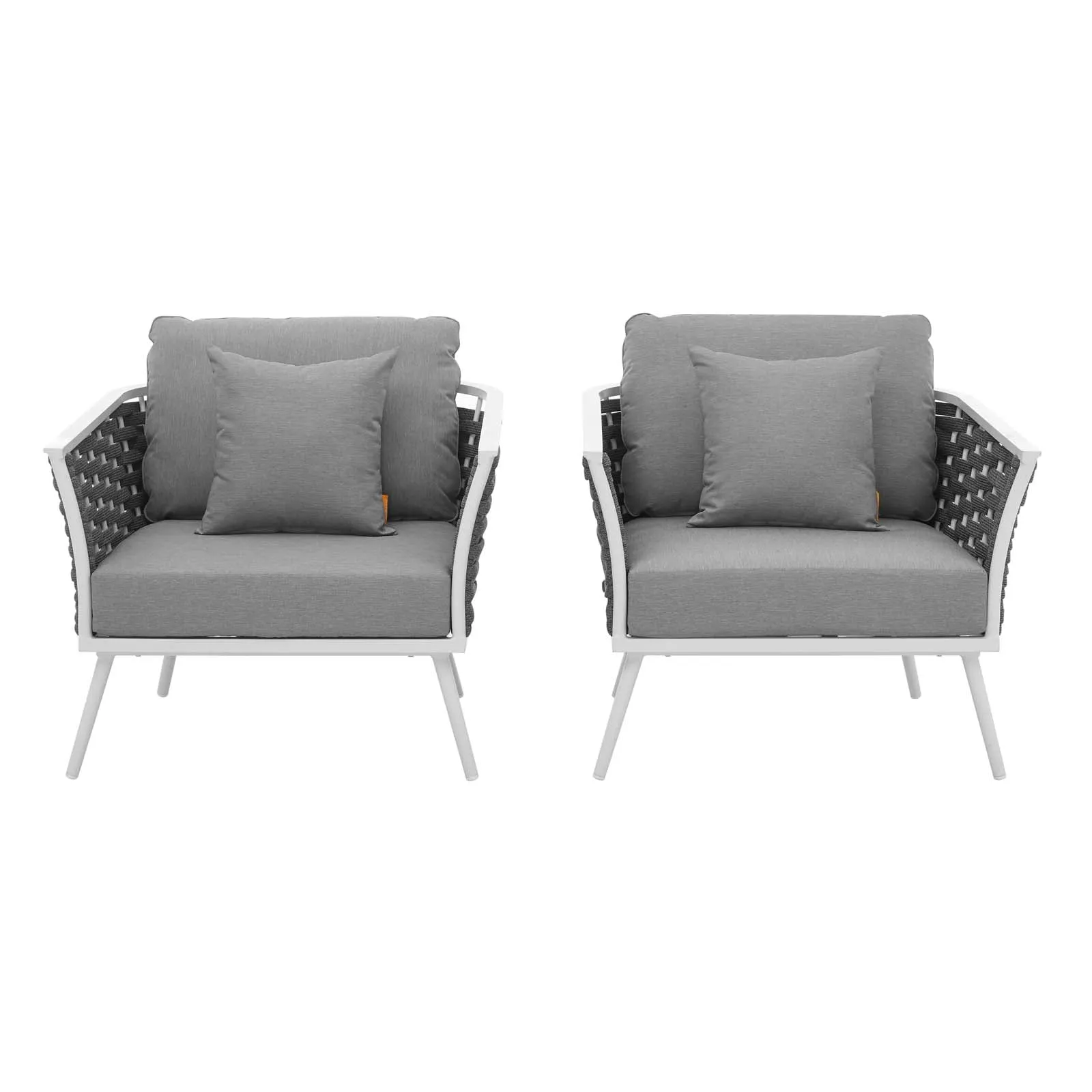 Stance Armchair Outdoor Patio Aluminum Set of 2 White Gray EEI-3162-WHI-GRY-SET