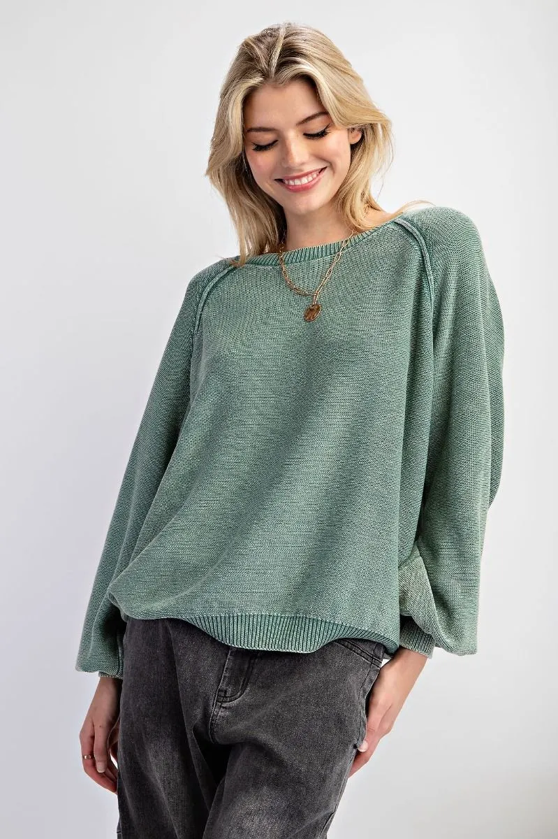 Staying In Mineral Washed Sweater - Pacific Green