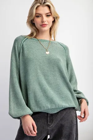 Staying In Mineral Washed Sweater - Pacific Green