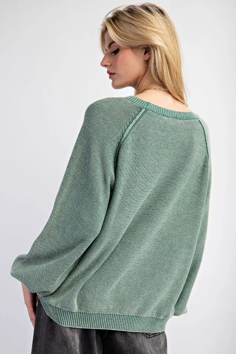 Staying In Mineral Washed Sweater - Pacific Green