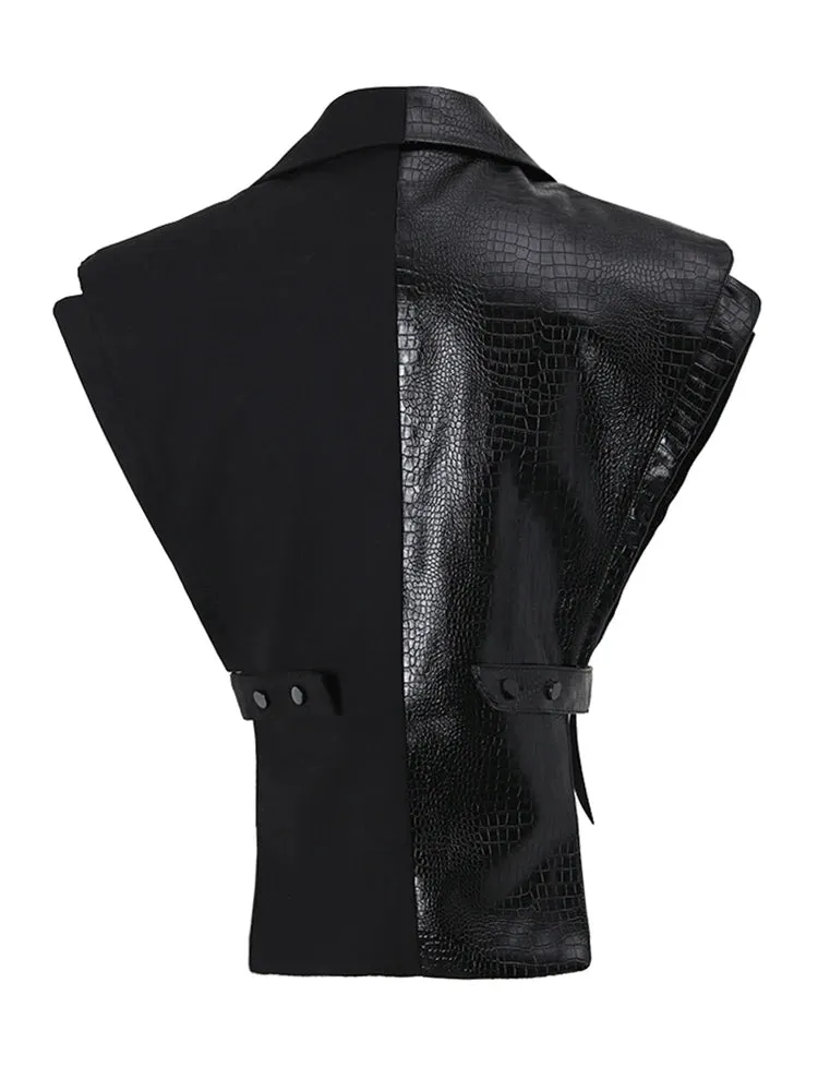 Stylish Asymmetrical Vest with Vegan Leather Accent