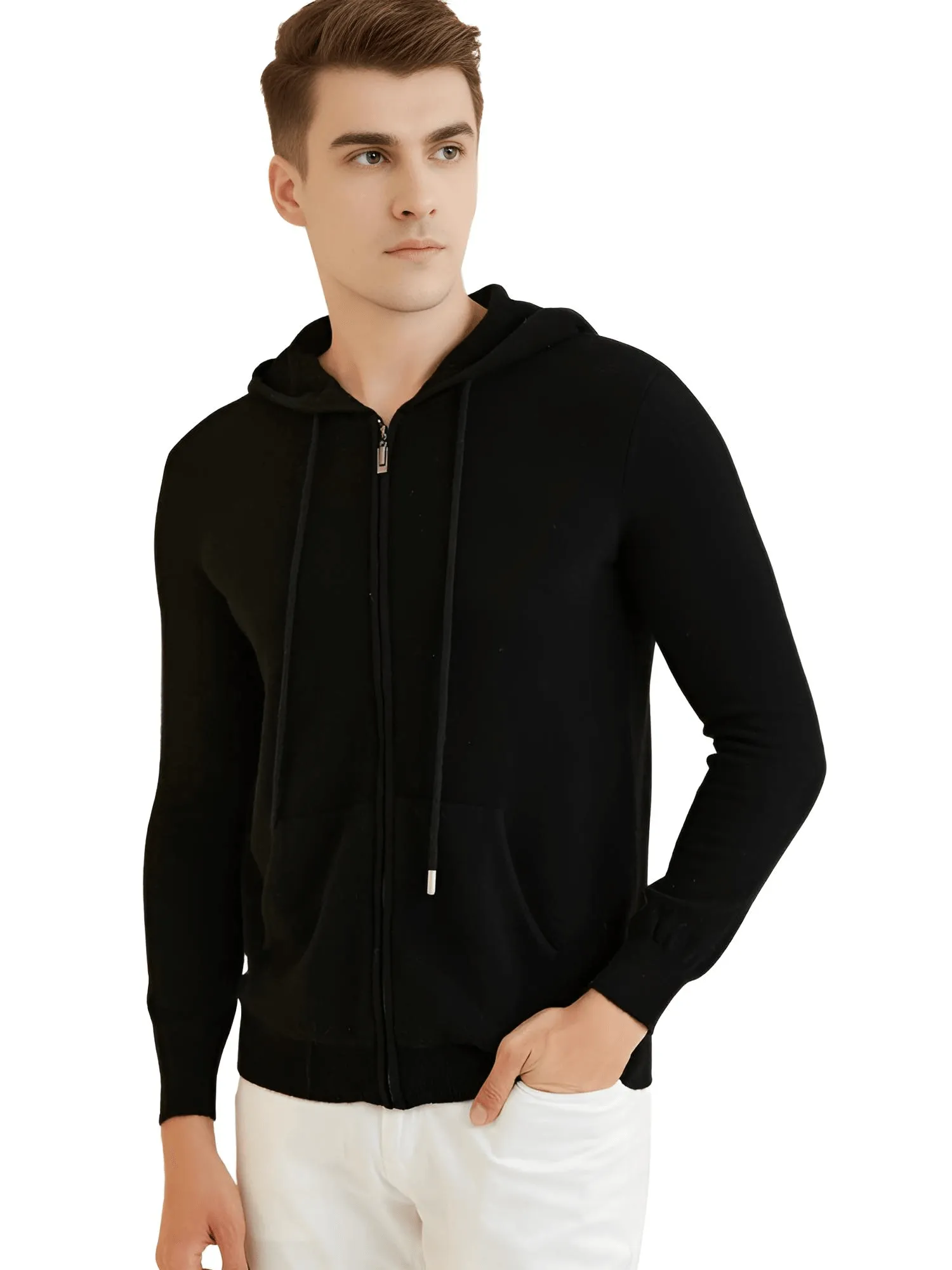 Sweater Men's 100% Merino Wool Cardigan Hoodies Fall Winter Warm Long Sleeve Zip Sweatshirt Sport Hooded Jacket