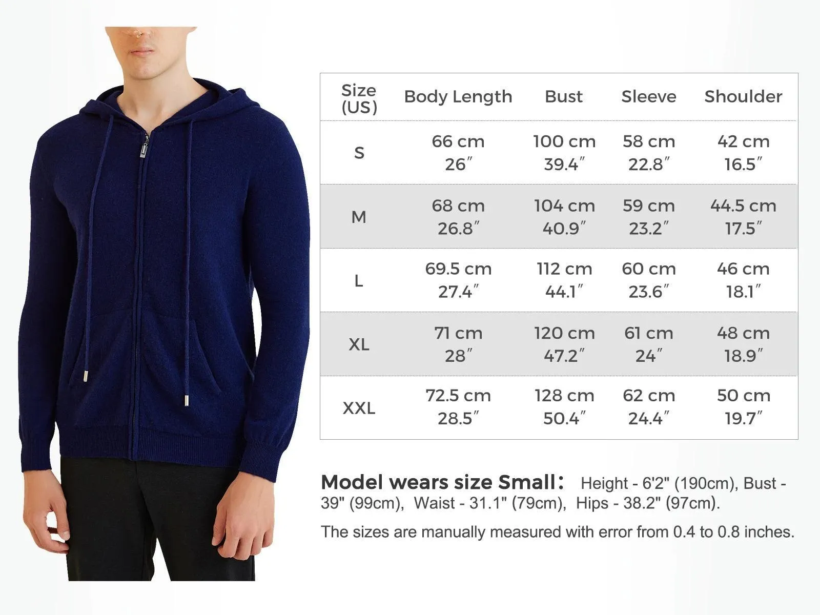 Sweater Men's 100% Merino Wool Cardigan Hoodies Fall Winter Warm Long Sleeve Zip Sweatshirt Sport Hooded Jacket